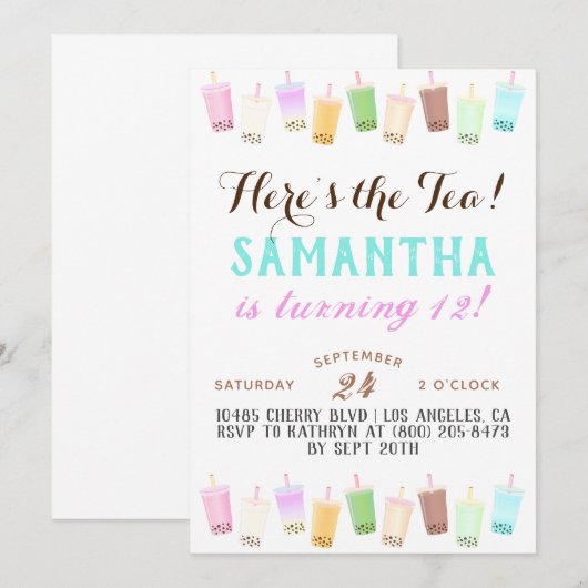 Boba Tea Birthday Kaart (Voorkant / Achterkant)