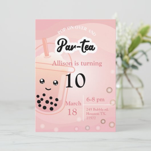 Boba Tea Birthday Party Invitation Kaart (Staand voorkant)
