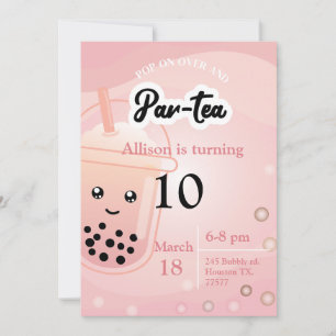 Boba Tea Birthday Party Invitation Kaart