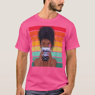 Boba Tea Black Woman Anime Kawaii Girl Boba Women T-shirt