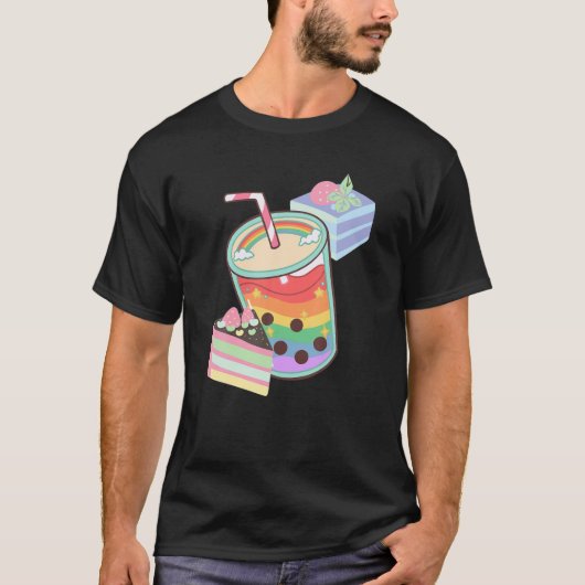 Boba Tea Bubble Milk Kawaii Tapioca Rainbow Aesthe T-shirt (Voorkant)