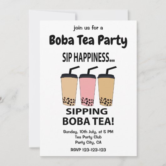 Boba Tea Bubble Tea Boba Thee Feest Kaart (Voorkant)