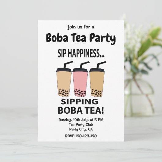 Boba Tea Bubble Tea Boba Thee Feest Kaart (Staand voorkant)