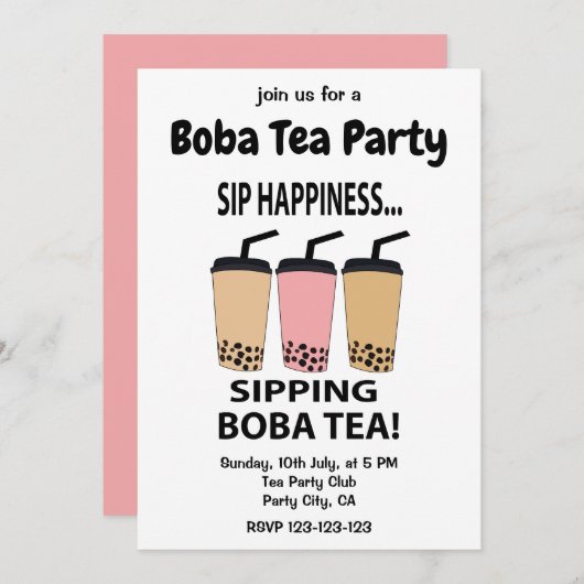 Boba Tea Bubble Tea Boba Thee Feest Kaart (Voorkant / Achterkant)
