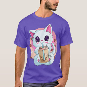 Boba Tea Cat Anime Shirten voor vrouwen, Kawaii Bu T-shirt