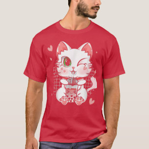 Boba Tea Cat Bubble Tea Cat Kawaii Anime Neko Girl T-shirt