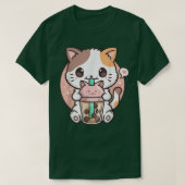 Boba Tea Cat Bubble Tea Cat Kawaii Anime Neko T-shirt (Design voorkant)