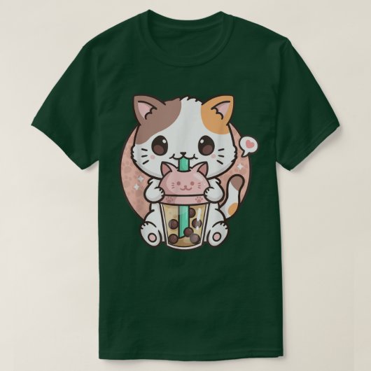 Boba Tea Cat Bubble Tea Cat Kawaii Anime Neko T-shirt (Design voorkant)
