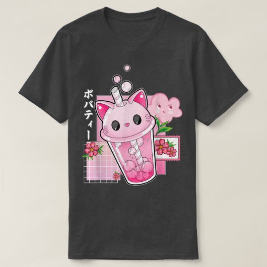 Boba Tea Cat Bubble Tea Kawaii Anime Japans meisje T-shirt (Design voorkant)