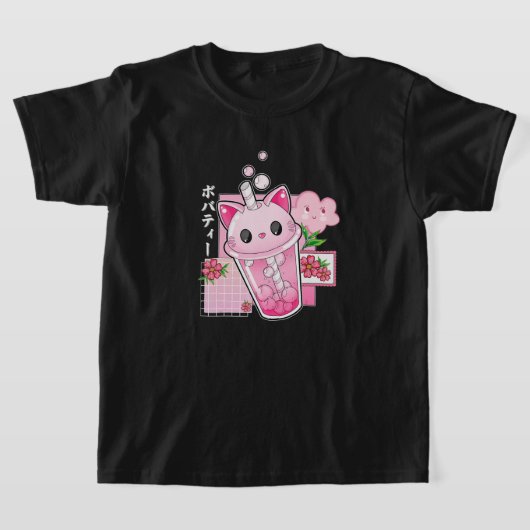 Boba Tea Cat Bubble Tea Kawaii Anime Japans meisje T-shirt (Laagn)