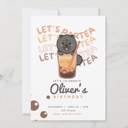 Boba Tea Chow Chow Dog Verjaardag Uitnodiging (Voorkant)
