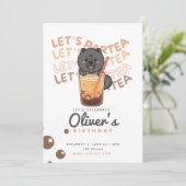 Boba Tea Chow Chow Dog Verjaardag Uitnodiging (Staand voorkant)