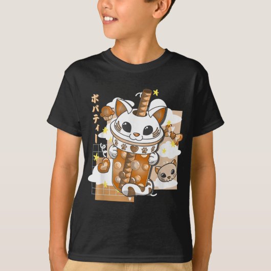 Boba Tea Cute Cat Bubble Tea Kawaii Anime Japans T-shirt (Voorkant)