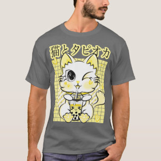 Boba Tea Drink Neko Kawaii Kat Pastel Retro Sty T-shirt