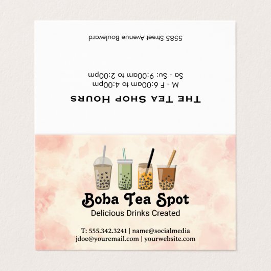 Boba Tea Drinks Variety Visitekaartje (Buitenkant ongevouwen)