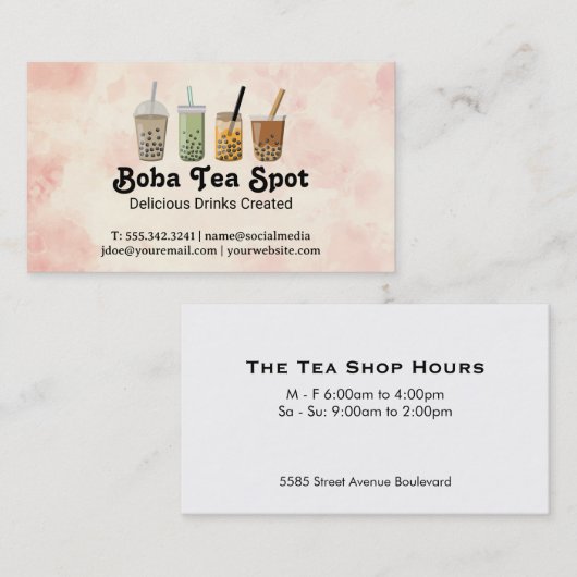 Boba Tea Drinks Variety Visitekaartje (Voorkant / Achterkant)