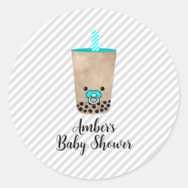 Boba Tea Geïnspireerd Gepersonaliseerd Baby shower Ronde Sticker
