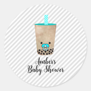 Boba Tea Geïnspireerd Gepersonaliseerd Baby shower Ronde Sticker