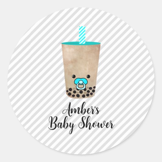 Boba Tea Geïnspireerd Gepersonaliseerd Baby shower Ronde Sticker (Voorkant)