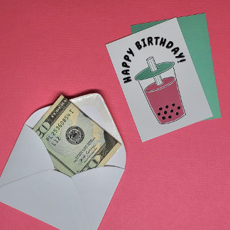 Boba Tea Gift Kaart / Cash Holder "Happy Birthday! Notitiekaartje