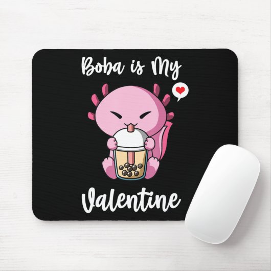 Boba Tea is Mijn Valentijn Axolotl Anti-Valentijns Muismat (Met muis)