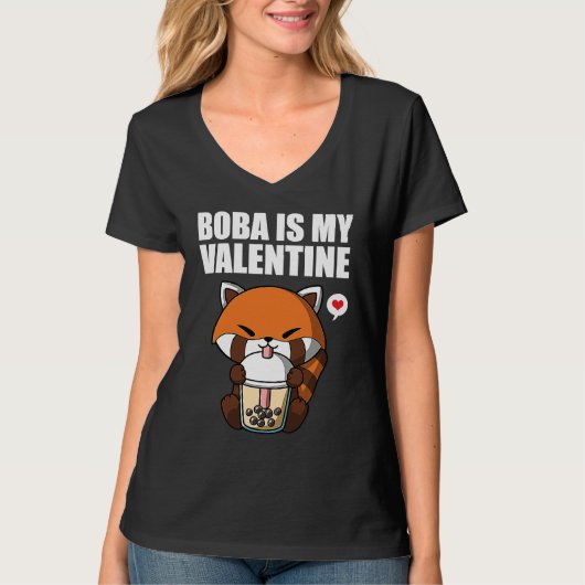 Boba Tea is Mijn Valentijn Rode Panda Anti Valenti T-shirt (Voorkant)