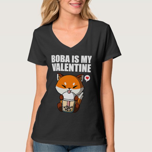Boba Tea is My Valentine Fox Anti Valentines Day 1 T-shirt (Voorkant)