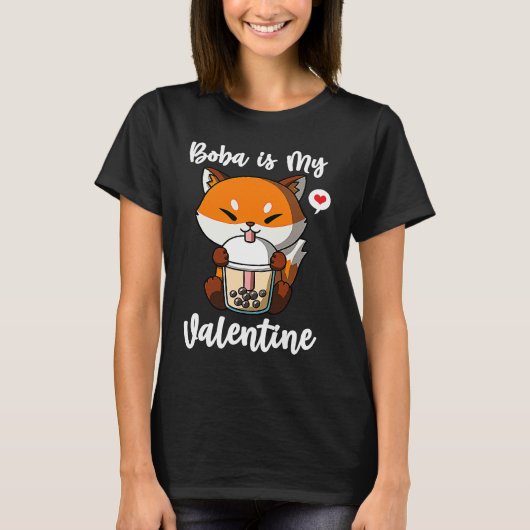 Boba Tea is My Valentine Fox Anti Valentines Day T-shirt (Voorkant)