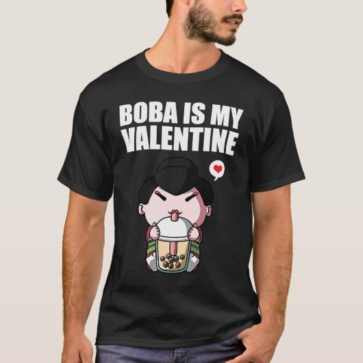 Boba Tea is My Valentine Geisha Anti Valentines Da T-shirt (Voorkant)