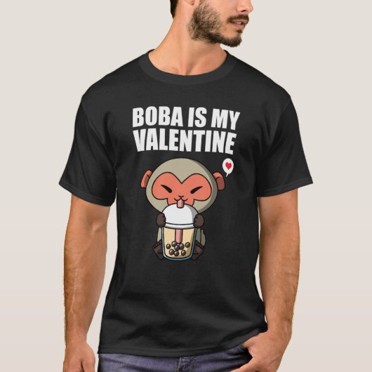 Boba Tea is My Valentine Macaque Monkey Anti Valen T-shirt (Voorkant)