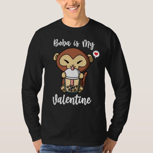Boba Tea is My Valentine Monkey Anti Valentines Da T-shirt (Voorkant)