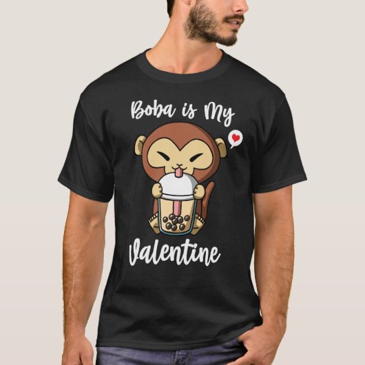 Boba Tea is My Valentine Monkey Anti Valentines Da T-shirt (Voorkant)
