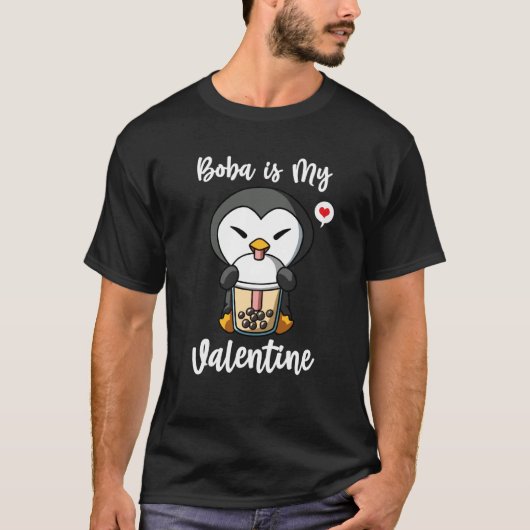 Boba Tea is My Valentine Penguin Anti Valentines D T-shirt (Voorkant)