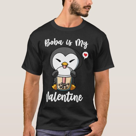 Boba Tea is My Valentine Penguin Anti Valentines D T-shirt (Voorkant)