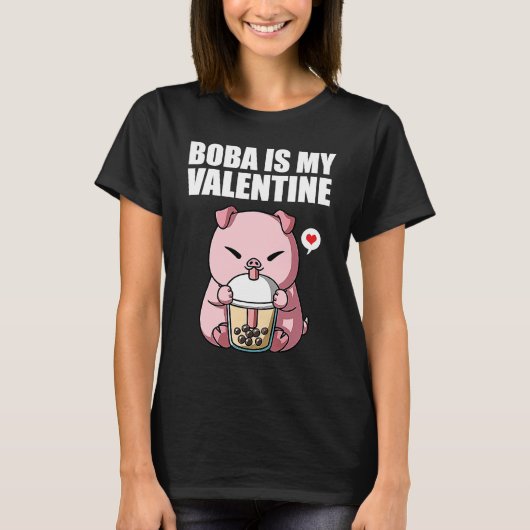 Boba Tea is My Valentine Pig Anti Valentines Day 1 T-shirt (Voorkant)