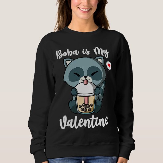 Boba Tea is My Valentine Raccoon Anti Valentines D Trui (Voorkant)