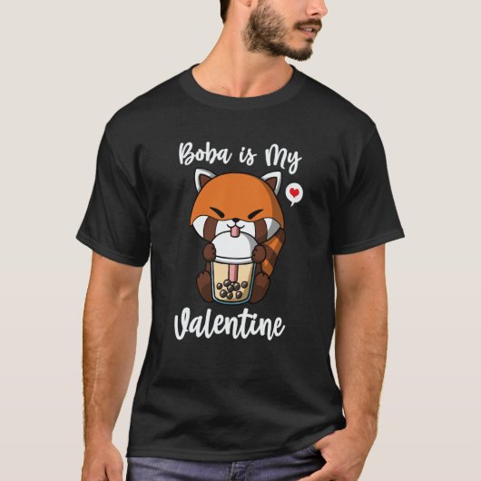 Boba Tea is My Valentine Red Panda Anti Valentines T-shirt (Voorkant)