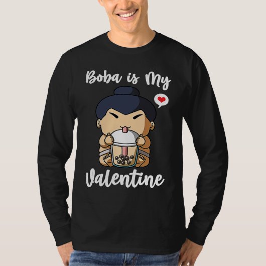 Boba Tea is My Valentine Sumo Wrestler Anti Valent T-shirt (Voorkant)
