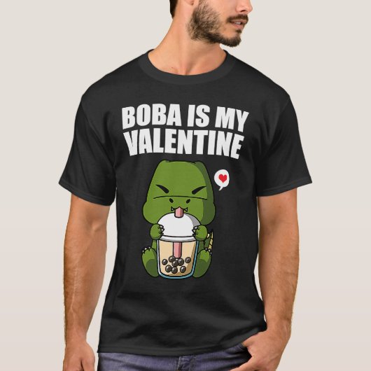 Boba Tea is My Valentine T Rex Dinosaur Anti Valen T-shirt (Voorkant)