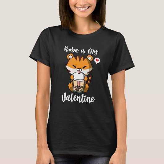 Boba Tea is My Valentine Tiger Anti Valentines Day T-shirt (Voorkant)