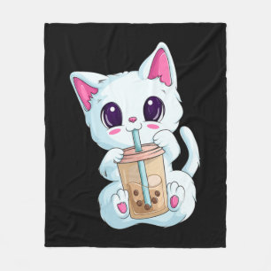 Boba tea kat animo voor vrouwen Kawaii bubble tea Fleece Deken