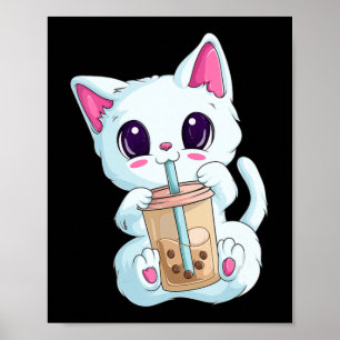 Boba tea kat animo voor vrouwen Kawaii bubble tea Poster
