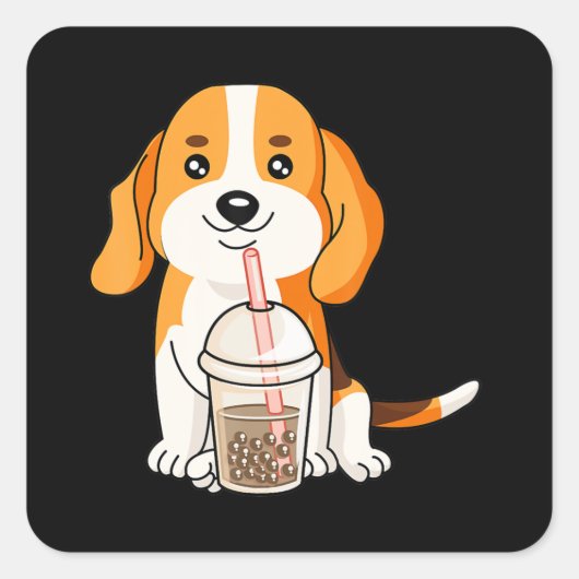 Boba Tea Kawaii Japans Anime Beagle Lover Gift Vierkante Sticker (Voorkant)