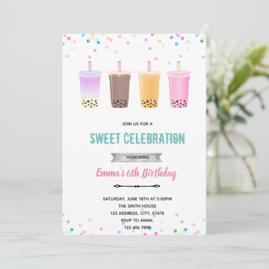 Boba tea milktea verjaardaguitnodiging kaart (Staand voorkant)