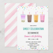 Boba tea milktea verjaardaguitnodiging kaart (Voorkant / Achterkant)