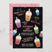 Boba Tea Party Birthday Party Invitation Kaart (Voorkant / Achterkant)