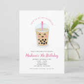 Boba Tea Party Invitation in Pink Kaart (Staand voorkant)