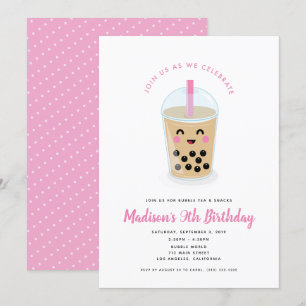 Boba Tea Party Invitation in Pink Kaart