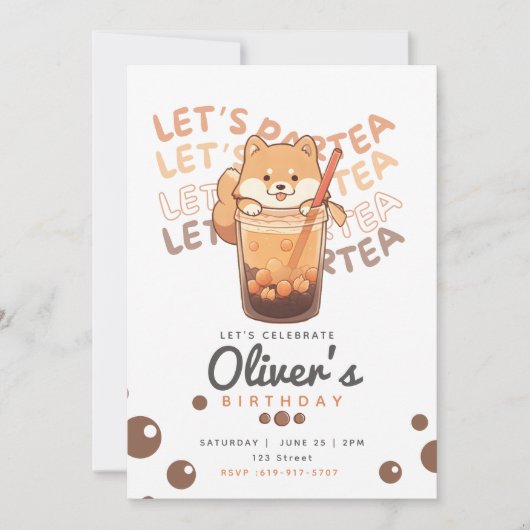 Boba Tea Shiba Inu Uitnodiging voor verjaardag (Voorkant)