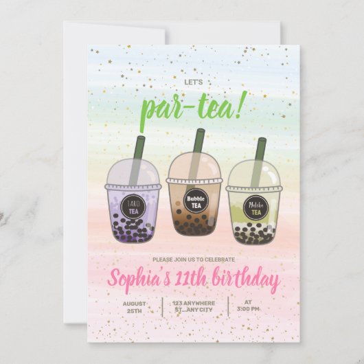 Boba Tea Verjaardagsfeestje Uitnodiging, Bubble Te Kaart (Voorkant)